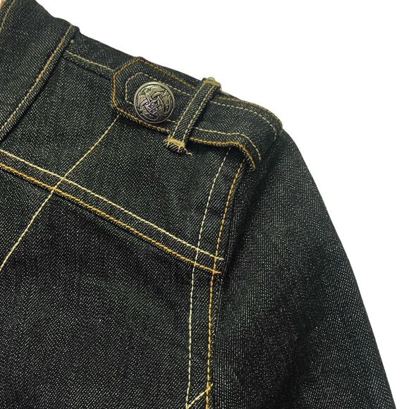Vintage Old Navy Y2K Military Button Jean Jacket Size Large Dark Rinse Denim - Picture 7 of 15